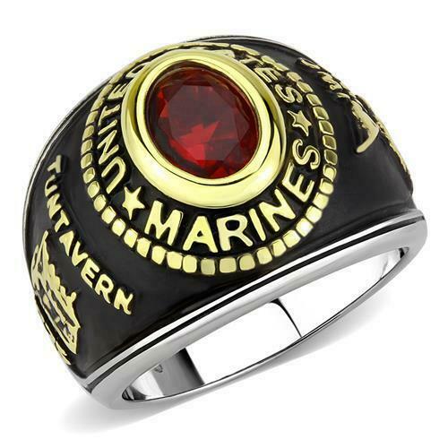 Jewellery Kingdom Mens Ruby Red Oval Unites States Marine Stainless Steel Ring (Gold) - Rings - British D'sire Main image