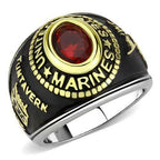 Jewellery Kingdom Mens Ruby Red Oval Unites States Marine Stainless Steel Ring (Gold) - Rings - British D'sire
