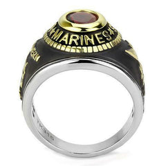 Jewellery Kingdom Mens Ruby Red Oval Unites States Marine Stainless Steel Ring (Gold) - Rings - British D'sire