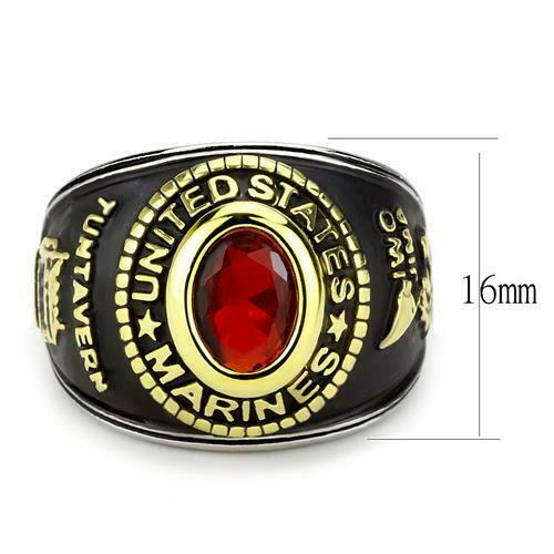 Jewellery Kingdom Mens Ruby Red Oval Unites States Marine Stainless Steel Ring (Gold) - Rings - British D'sire