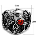 Jewellery Kingdom Mens Ruby Skull Stainless Steel Biker Signe Gothic Of Dead Ring (Silver) - Jewelry Rings - British D'sire