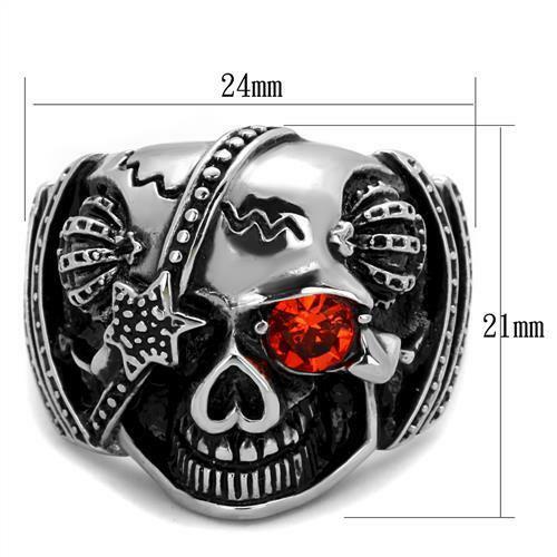 Jewellery Kingdom Mens Ruby Skull Stainless Steel Biker Signe Gothic Of Dead Ring (Silver) - Jewelry Rings - British D'sire