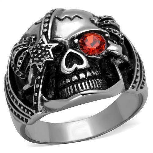 Jewellery Kingdom Mens Ruby Skull Stainless Steel Biker Signe Gothic Of Dead Ring (Silver) - Jewelry Rings - British D'sire