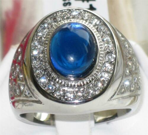 Jewellery Kingdom Mens Sapphire Blue Oval Cz Stainless Steel Pinky Signet Mans Silver Ring - Jewelry Rings - British D'sire