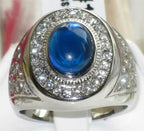Jewellery Kingdom Mens Sapphire Blue Oval Cz Stainless Steel Pinky Signet Mans Silver Ring - Jewelry Rings - British D'sire