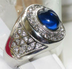 Jewellery Kingdom Mens Sapphire Blue Oval Cz Stainless Steel Pinky Signet Mans Silver Ring - Jewelry Rings - British D'sire