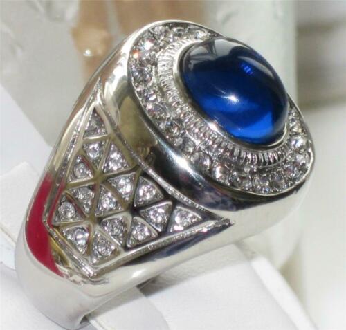 Jewellery Kingdom Mens Sapphire Blue Oval Cz Stainless Steel Pinky Signet Mans Silver Ring - Jewelry Rings - British D'sire