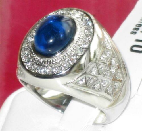 Jewellery Kingdom Mens Sapphire Blue Oval Cz Stainless Steel Pinky Signet Mans Silver Ring - Jewelry Rings - British D'sire