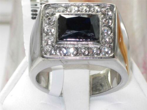 Jewellery Kingdom Mens Sapphire Blue Signet Pinky Cz Stainless Steel Emerald Cut Bezel Ring - Jewelry Rings - British D'sire