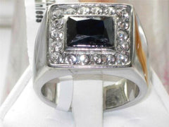 Jewellery Kingdom Mens Sapphire Blue Signet Pinky Cz Stainless Steel Emerald Cut Bezel Ring - Jewelry Rings - British D'sire