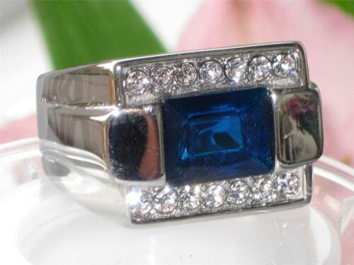 Jewellery Kingdom Mens Sapphire Blue Signet Pinky Cz Stainless Steel Emerald Cut Bezel Ring - Jewelry Rings - British D'sire