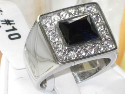 Jewellery Kingdom Mens Sapphire Blue Signet Pinky Cz Stainless Steel Emerald Cut Bezel Ring - Jewelry Rings - British D'sire