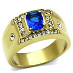 Jewellery Kingdom Mens Sapphire Gold Signet Cubic Zirconia Steel 18kt Pinky All Sizes Ring (Oval Blue) - Jewelry Rings - British D'sire