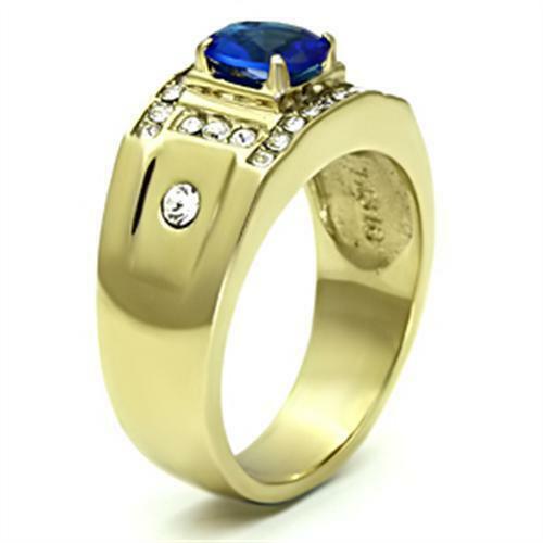Jewellery Kingdom Mens Sapphire Gold Signet Cubic Zirconia Steel 18kt Pinky All Sizes Ring (Oval Blue) - Jewelry Rings - British D'sire