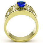Jewellery Kingdom Mens Sapphire Gold Signet Cubic Zirconia Steel 18kt Pinky All Sizes Ring (Oval Blue) - Jewelry Rings - British D'sire