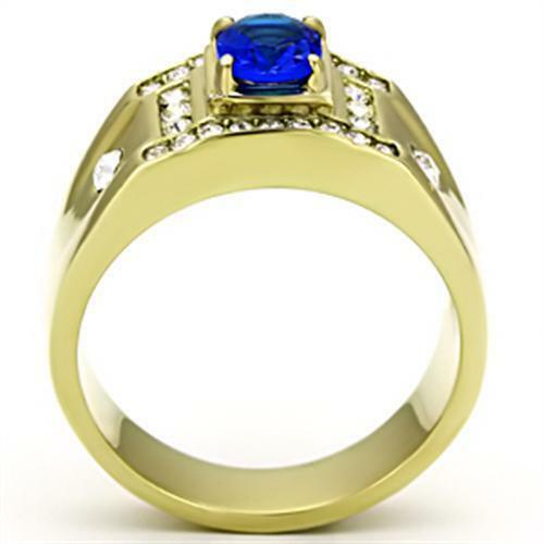 Jewellery Kingdom Mens Sapphire Gold Signet Cubic Zirconia Steel 18kt Pinky All Sizes Ring (Oval Blue) - Jewelry Rings - British D'sire