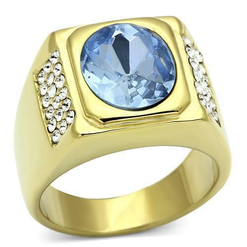 Jewellery Kingdom Mens Sapphire Oval 18kt Signet Steel Mans Chunk 4 Carat All Sizes Ring (Gold) - Jewelry Rings - British D'sire Main image
