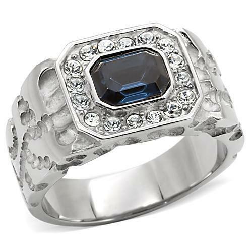 Jewellery Kingdom Mens Sapphire Ring Signet Stainless Steel Bezel 2.30 Carat Silver Blue Pinky Secondary image