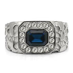 Jewellery Kingdom Mens Sapphire Ring Signet Stainless Steel Bezel 2.30 Carat Silver Blue Pinky - Jewelry Rings - British D'sire