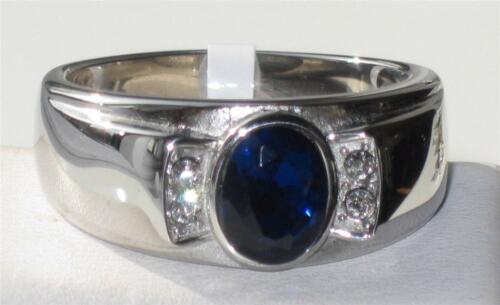 Jewellery Kingdom Mens Sapphire Signet Simulated Oval Diamond Solitaire Steel Ring Secondary image
