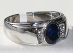 Jewellery Kingdom Mens Sapphire Signet Simulated Oval Diamond Solitaire Steel Ring - Jewelry Rings - British D'sire