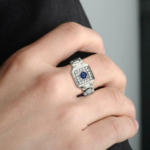Jewellery Kingdom Mens Sapphire Silver Signet Cubic Zirconia Pinky Stainless Steel Link Ring Secondary image