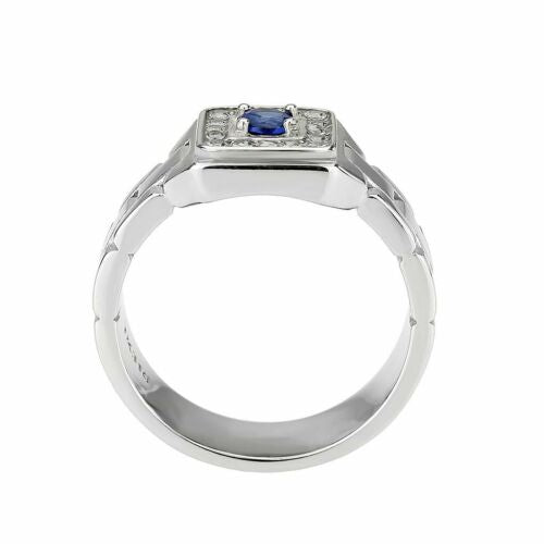 Jewellery Kingdom Mens Sapphire Silver Signet Cubic Zirconia Pinky Stainless Steel Link Ring - Jewelry Rings - British D'sire