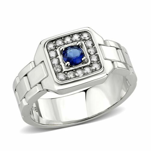 Jewellery Kingdom Mens Sapphire Silver Signet Cubic Zirconia Pinky Stainless Steel Link Ring - Jewelry Rings - British D'sire