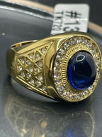 Jewellery Kingdom Mens Sapphire Simulated Diamonds Signet Pinky Steel Oval Sz Gold Ring (Blue) - Jewelry Rings - British D'sire
