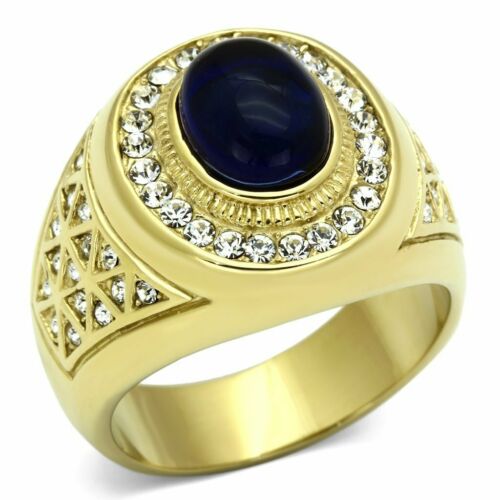 Jewellery Kingdom Mens Sapphire Simulated Diamonds Signet Pinky Steel Oval Sz Gold Ring (Blue) - Jewelry Rings - British D'sire