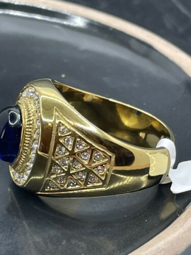 Jewellery Kingdom Mens Sapphire Simulated Diamonds Signet Pinky Steel Oval Sz Gold Ring (Blue) - Jewelry Rings - British D'sire