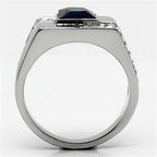 Jewellery Kingdom Mens Sapphiresignet Emerald Cut Stainless Steel Cubic Zirconia Ring (Blue) - Jewelry Rings - British D'sire