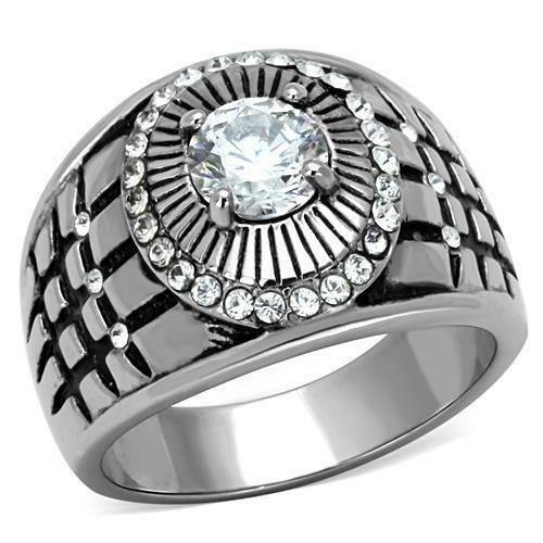 Jewellery Kingdom Mens Signet 2ct Simulated Diamonds Stainless Steel Pinky All Sizes Ring - Jewelry Rings - British D'sire
