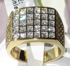 Jewellery Kingdom Mens Signet 30 Stone Super Sparkling 18kt Steel No Tarnish Ring (Gold) - Jewelry Rings - British D'sire