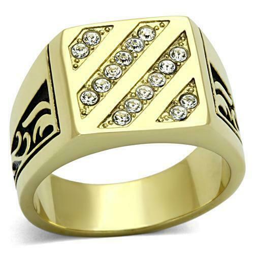 Jewellery Kingdom Mens Signet Cubic Zirconia 18KT Steel Square Classic Ring (Pinky Gold) - Jewelry Rings - British D'sire Main image