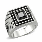 Jewellery Kingdom Mens Signet Cubic Zirconia Pinky Stainless Steel Jet Emerald Ring (Silver) - Jewelry Rings - British D'sire