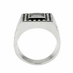 Jewellery Kingdom Mens Signet Cubic Zirconia Pinky Stainless Steel Jet Emerald Ring (Silver) - Jewelry Rings - British D'sire