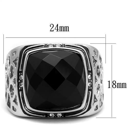 Jewellery Kingdom Mens Signet Cushion Cut Cz Jet 16 Carat Stainless Steel Silver Ring (Black) Secondary image