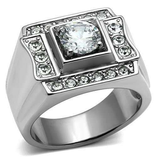 Jewellery Kingdom Mens Signet Cz 2 Carat Stainless Steel Pinky Silver Ring - Jewelry Rings - British D'sire Main image