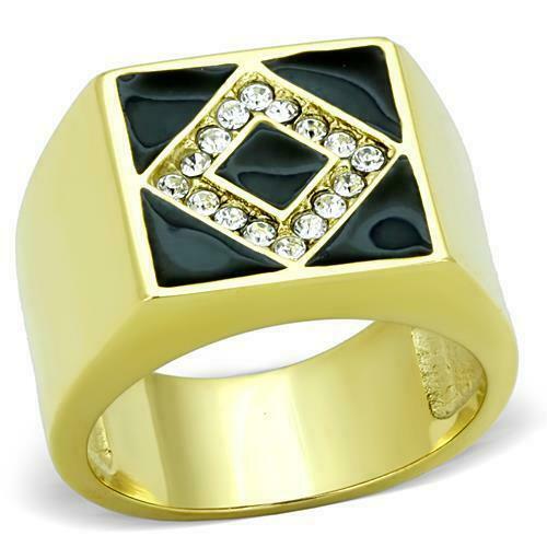 Jewellery Kingdom Mens Signet Cz Agate Pinky Square 18kt Steel Stamped Ring Gold (Black) - Jewelry Rings - British D'sire Main image