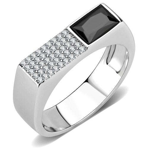 Jewellery Kingdom Mens Signet Cz Pinky Pave Stainless Steel Black Jet Ring (Silver) - Jewelry Rings - British D'sire Main image