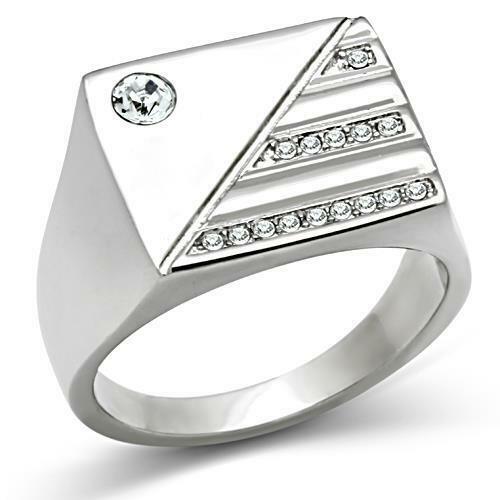 Jewellery Kingdom Mens Signet Cz Pinky Stainless Steel Square Classic Shape Ring (Silver) - Jewelry Rings - British D'sire Main image