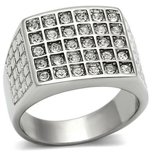Jewellery Kingdom Mens Signet Cz Stainless Steel 30 Stone Sparkling All Sizes Ring (Silver) - Jewelry Rings - British D'sire Main image