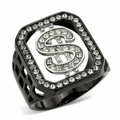 Jewellery Kingdom Mens Signet Dollar Cubic Zirconia USA Pinky 18kt Stainless Steel Ring (Black) - Jewelry Rings - British D'sire Main image