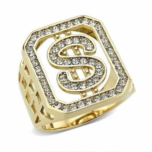 Jewellery Kingdom Mens Signet Dollar Cubic Zirconia USA Pinky 18kt Stainless Steel Ring (Gold) - Jewelry Rings - British D'sire Main image