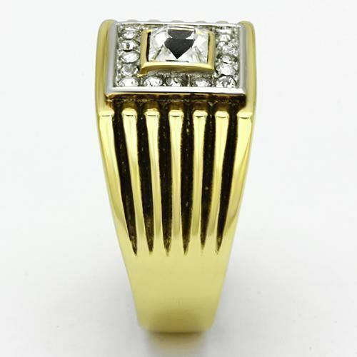 Jewellery Kingdom Mens Signet Gold Pinky Square Cz Princess Cut Steel 18kt Two Tone Ring - Jewelry Rings - British D'sire