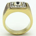 Jewellery Kingdom Mens Signet Gold Pinky Square Cz Princess Cut Steel 18kt Two Tone Ring - Jewelry Rings - British D'sire