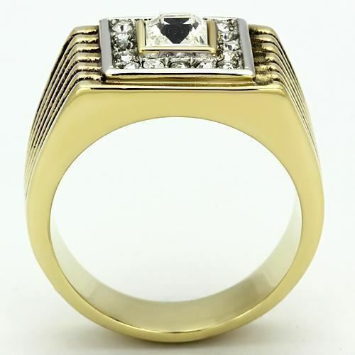 Jewellery Kingdom Mens Signet Gold Pinky Square Cz Princess Cut Steel 18kt Two Tone Ring - Jewelry Rings - British D'sire