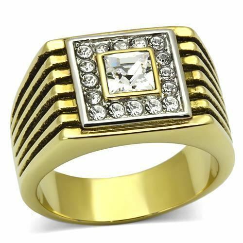 Jewellery Kingdom Mens Signet Gold Pinky Square Cz Princess Cut Steel 18kt Two Tone Ring Secondary image