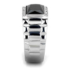 Jewellery Kingdom Mens Signet Jet Emerald Cut Black Pinky Stainless Steel Tusk Cz Ring (Silver) - Jewelry Rings - British D'sire